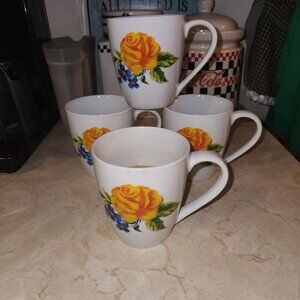 Set Of 4 TableTops Gallery Floral Ceramic Coffee Mugs
